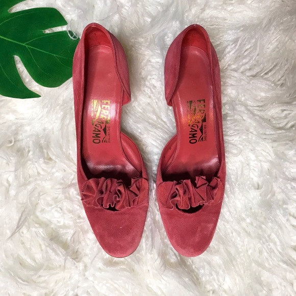 Salvatore Ferragamo Shoes - Vintage Salvatore Ferragamo Ruffle Suede Heels